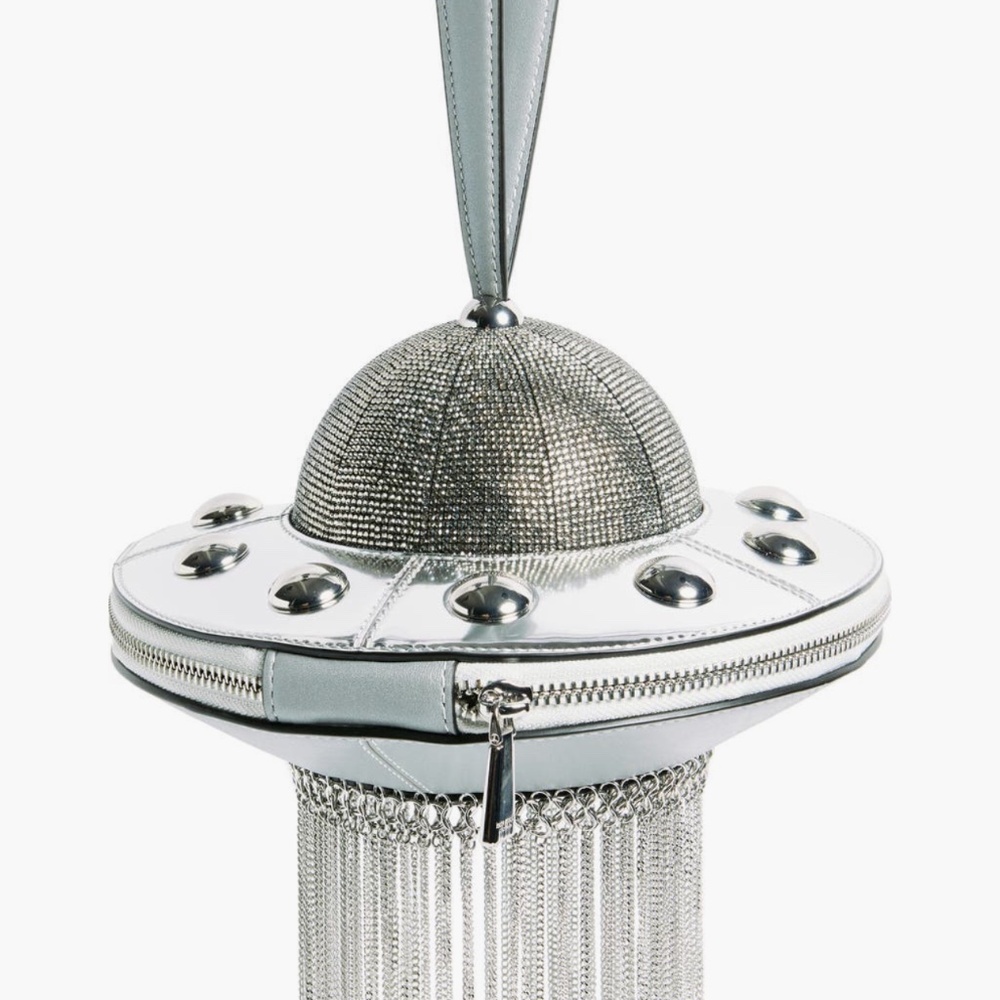 kate spade new york::Spaced Out Silver Embellished Leather UFO Handbag::NEW:: - Picture 4 of 6